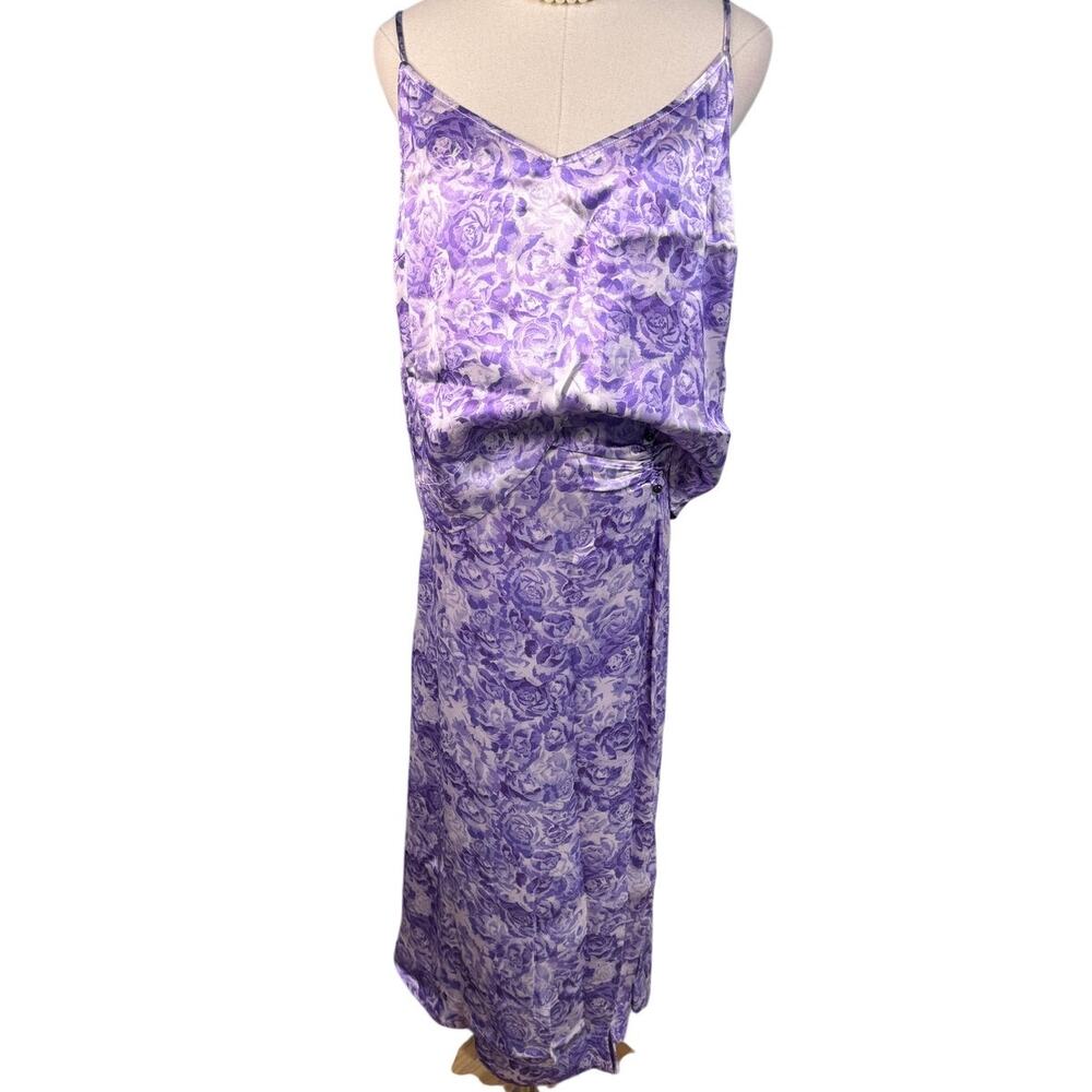 GANNI Heavy Satin Top + Pierced Detail Skirt Set violet tulip size 42 US 10/12 - Picture 6 of 16